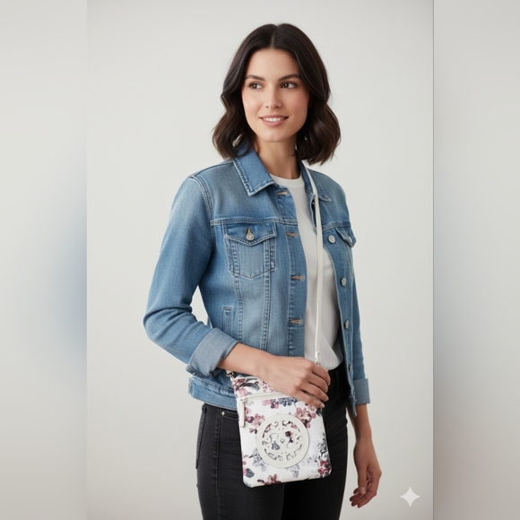 Handbags - Women's Small White Floral Adjustable Crossbody Bag 8in(H)x 7in(L)x 0.5in (W) 🐈
